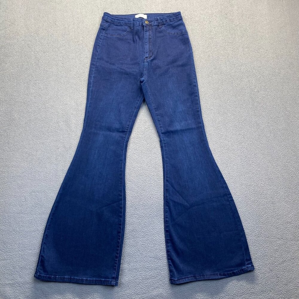 SWANK A POSH Women's Stretch Bell Blue Jeans Size 1X Zipper Flare - Picture 8 of 8